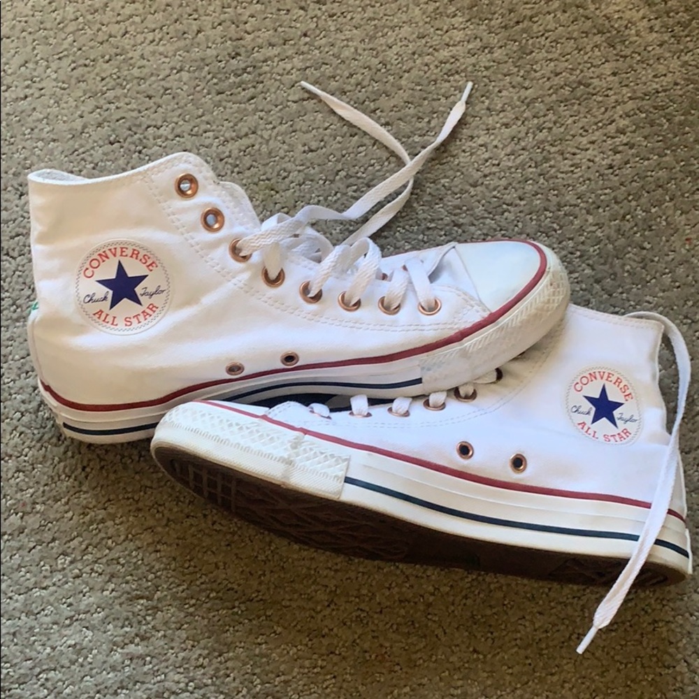 Gently worn white high top custom converse